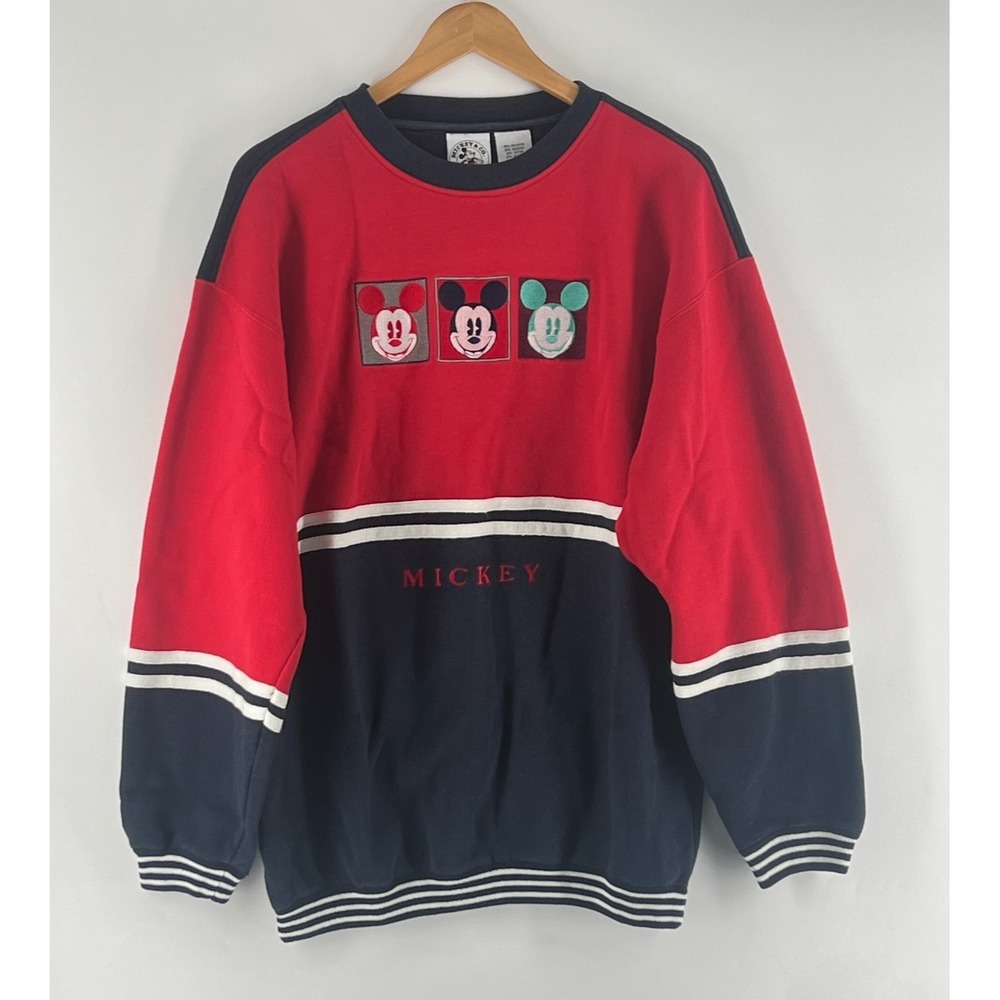 Vintage Disney Mickey Mouse Colorblock Crewneck Sweatshirt Varsity Pullover XL